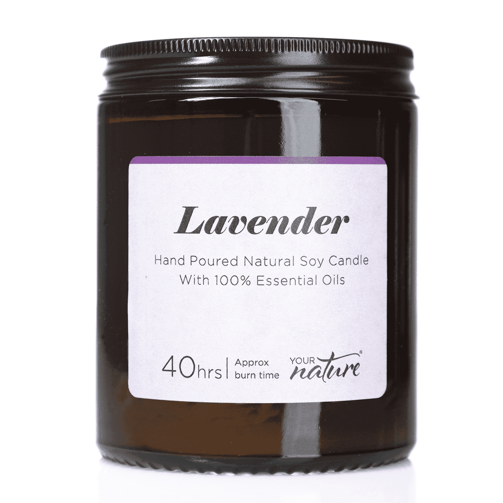 Lavender scented candle with calming fragrance icons